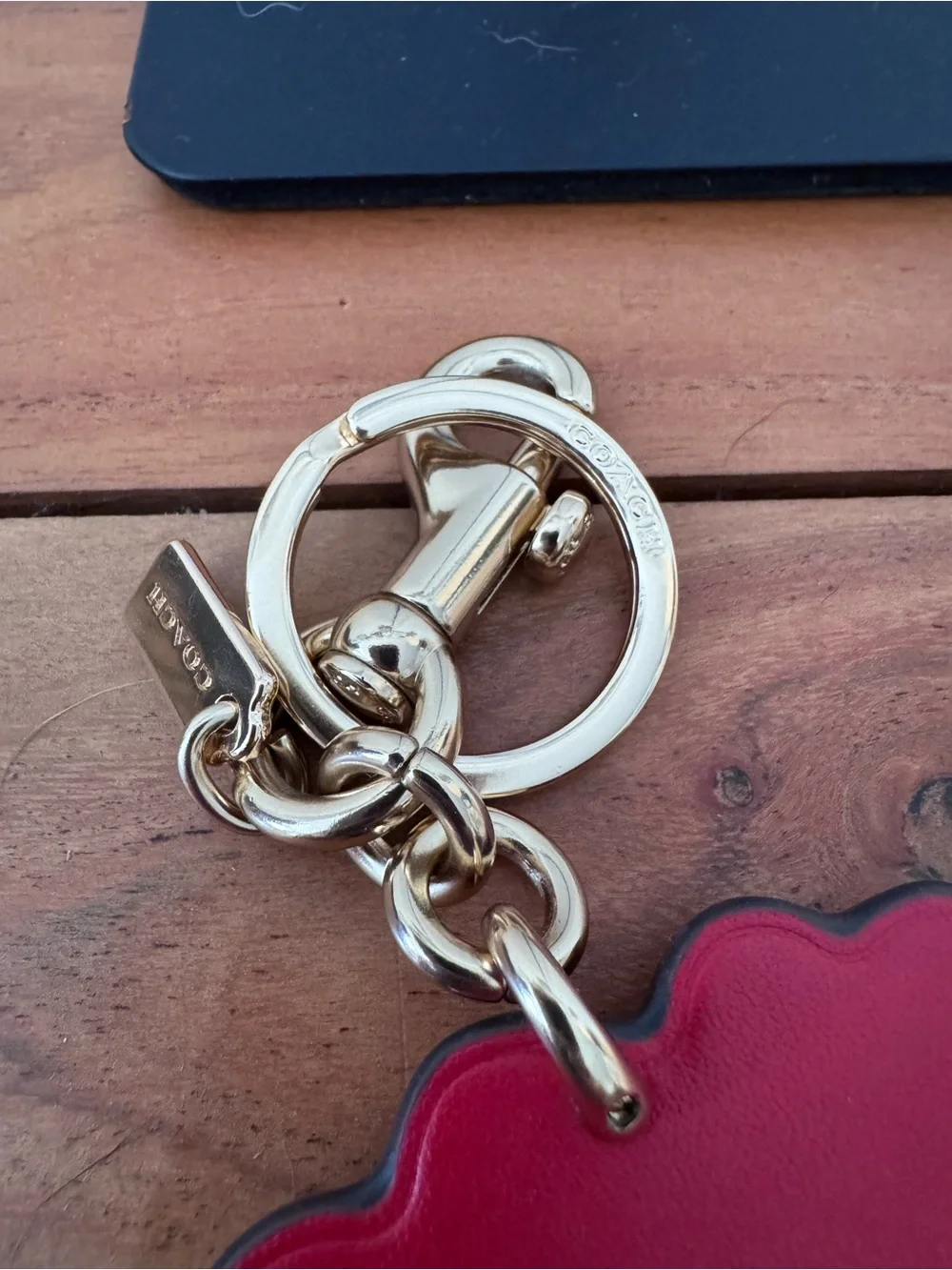 Coach Red Minnie Mouse Leather Key Charm with Gold Hardware